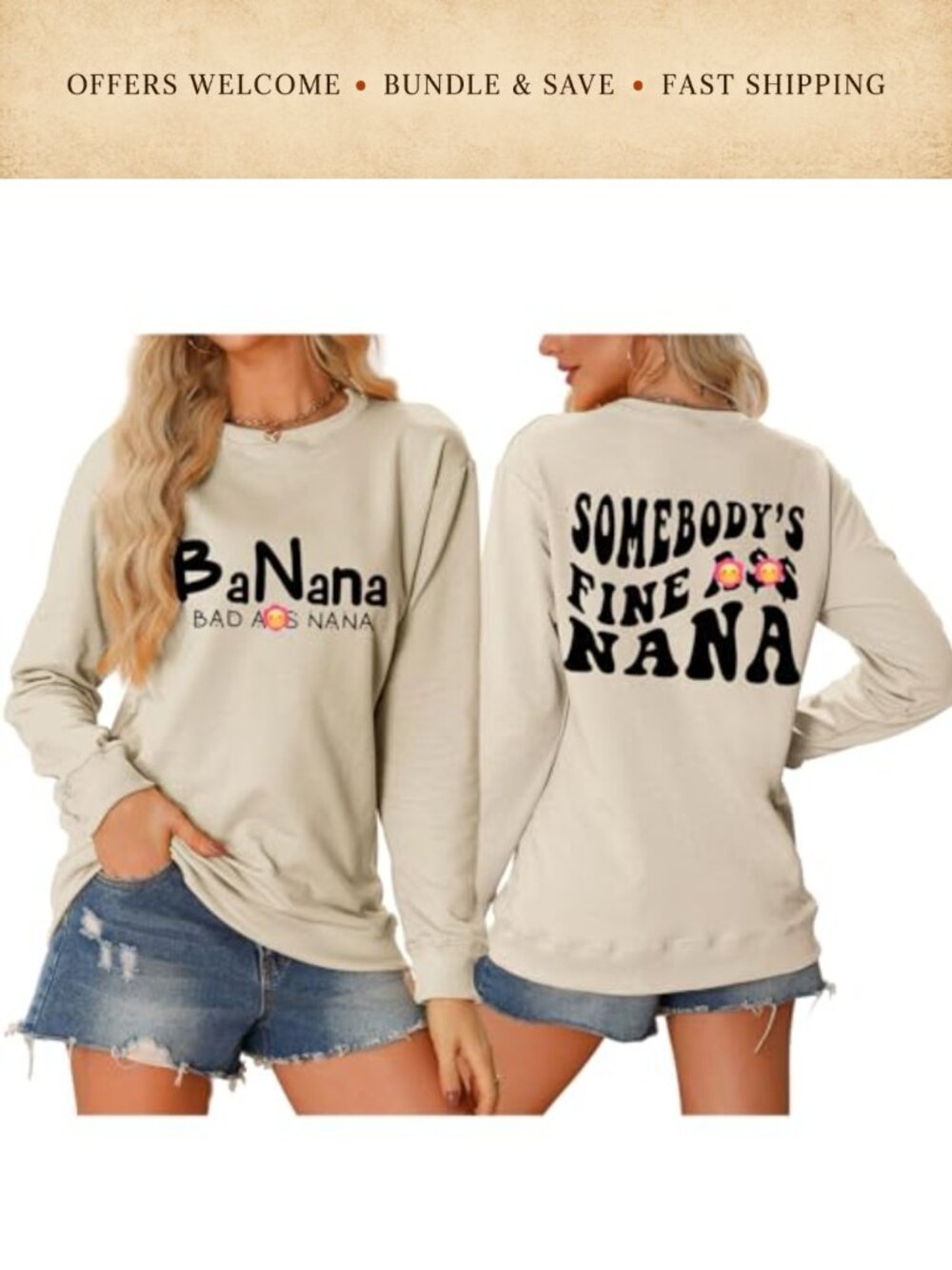 Banana Bad Ass Nana Graphic Sweatshirt Crew Neck Long Sleeve